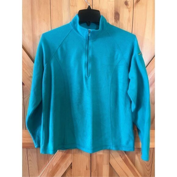 LL Bean Long Sleeve Quarter Zip Fleece Pullover  Green Size Med (1030) - Picture 1 of 5